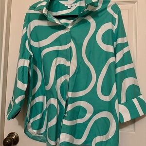 Chico's Aqua and White Patterned Blouse Size 3.5